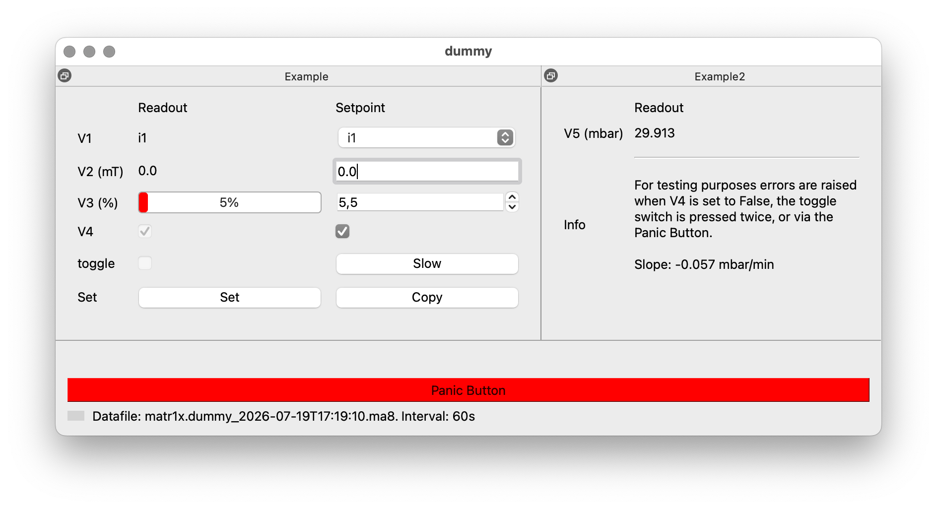 Screenshot of a control GUI