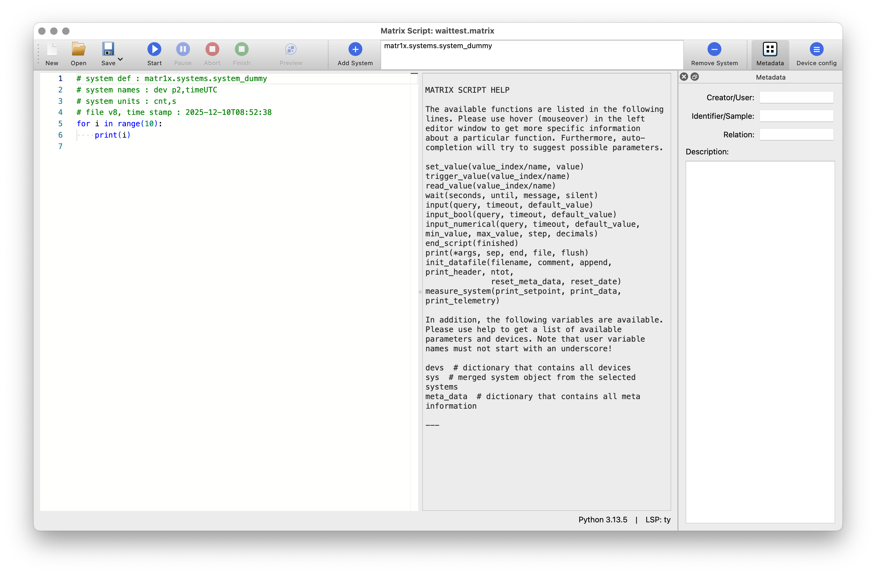 Screenshot of Matrix Script