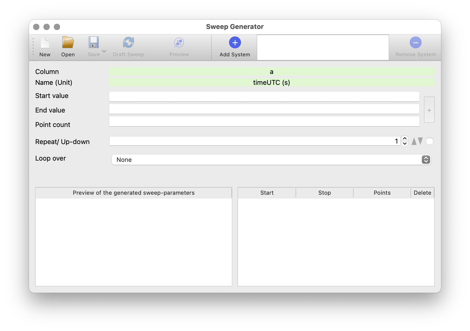 Screenshot of the sweep-generator GUI